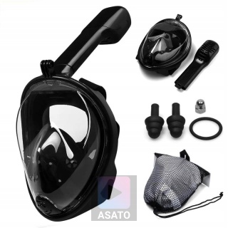 Maska do Nurkowania Pełnotwarzowa S/M ASATO® - System AntiFog i DryTop - 180° Widoczność Czarna