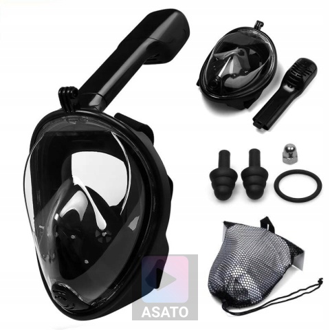 Maska do Nurkowania Pełnotwarzowa S/M ASATO® - System AntiFog i DryTop - 180° Widoczność Czarna