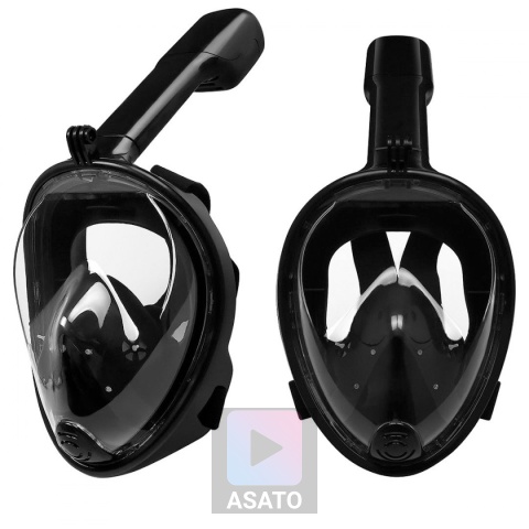 Maska do Nurkowania Pełnotwarzowa S/M ASATO® - System AntiFog i DryTop - 180° Widoczność Czarna