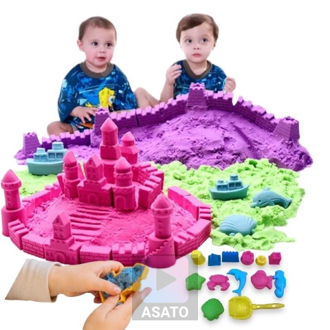 Piasek Kinetyczny 3 kg dla Dzieci – Zestaw z Basenem, Foremkami i Zabawkami ASATO®