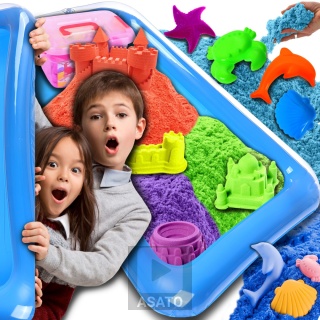 Piasek Kinetyczny 3 kg dla Dzieci – Zestaw z Basenem, Foremkami i Zabawkami ASATO®