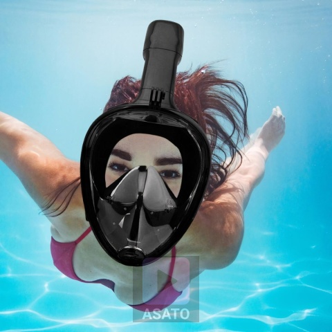 Maska do Nurkowania Pełnotwarzowa S/M ASATO® - System AntiFog i DryTop - 180° Widoczność Czarna