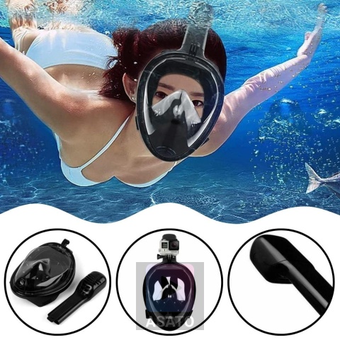 Maska do Nurkowania Pełnotwarzowa dla Dzieci ASATO® - System AntiFog i DryTop - 180° Widoczność Czarna