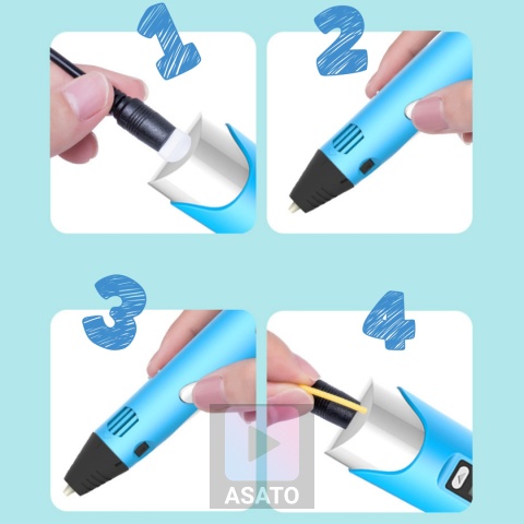 Długopis 3D dla Dzieci + Wkłady Filament 9 metrów Zestaw do Zabawy Drukarka Pen 5.0 Asato