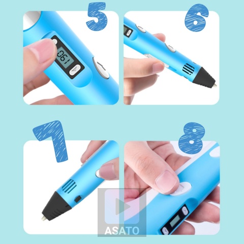 Długopis 3D dla Dzieci + Wkłady Filament 9 metrów Zestaw do Zabawy Drukarka Pen 5.0 Asato