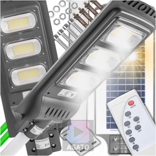 Lampa Uliczna Solarna LED 90W ze Słupkiem Czujnikiem Ruchu Pilot Uchwyt