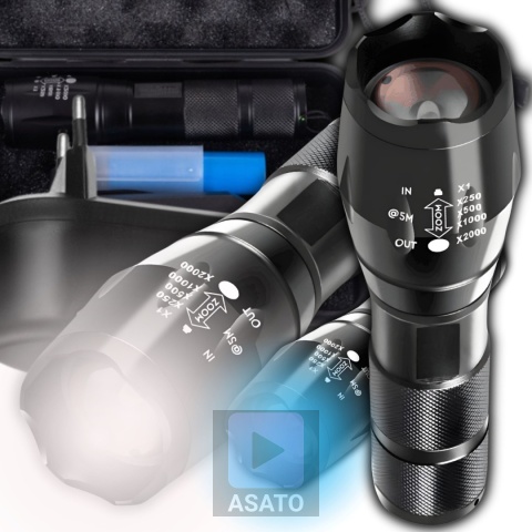 Latarka Taktyczna 2w1 LED + UV Survivalowa Zoom Wojskowa Akumulatorowa z Ładowarką