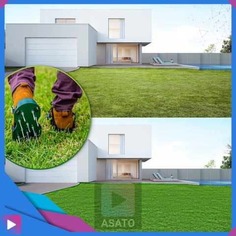 Aerator Ogrodowy Do Trawy Trawnika ASATO® - Metalowe Kolce 3,5cm - 2 Nakładki na Buty - Uniwersalny