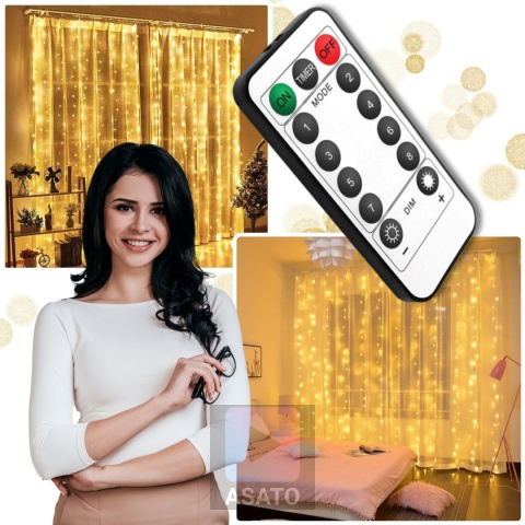 Lampki Led Kurtyna Świetlna na Okno 3x3m 300 LED Lampki na Druciku na Prąd