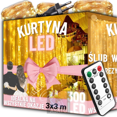 Lampki Led Kurtyna Świetlna na Okno 3x3m 300 LED Lampki na Druciku na Prąd