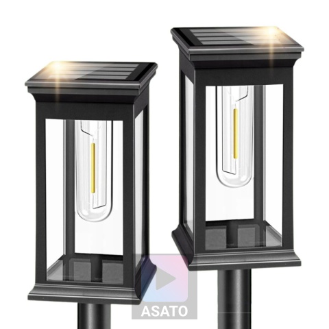 2x Lampa Solarna Ogrodowa Wbijana ASATO® - Czujnik Zmierzchu - Bateria 600 mAh - 43cm Wysoka