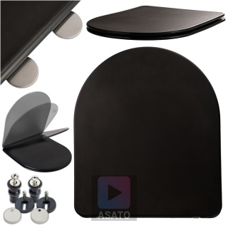 Deska Sedesowa Wolnoopadająca 1046 Black Czarna Duroplast 42x36cm ASATO® Antybakteryjna Twarda - Uniwersalna