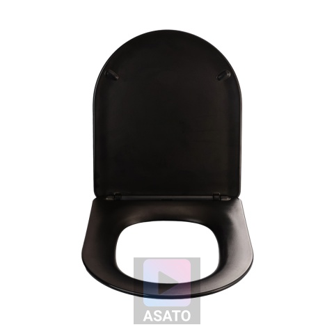 Deska Sedesowa Wolnoopadająca 1046 Black Czarna Duroplast 42x36cm ASATO® Antybakteryjna Twarda - Uniwersalna