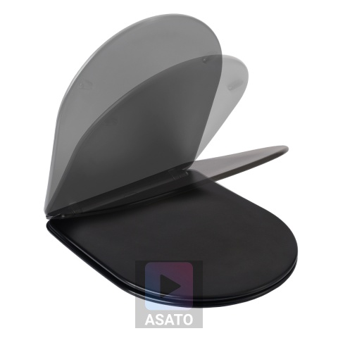 Deska Sedesowa Wolnoopadająca 1046 Black Czarna Duroplast 42x36cm ASATO® Antybakteryjna Twarda - Uniwersalna