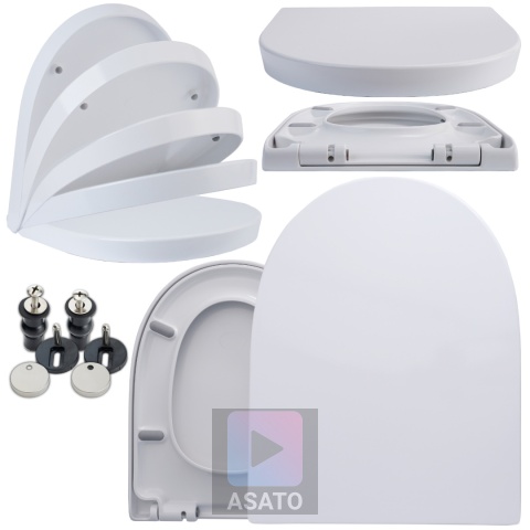 Deska Sedesowa Wolnoopadająca 113 ASATO® Biała Duroplast Antybakteryjna - Uniwersalna 46x36,5cm