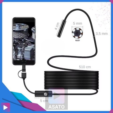 Kamera Endoskop Inspekcyjna ASATO® - 640x480 5m IP67 - Średnica 5mm 6 LED USB/USB-C