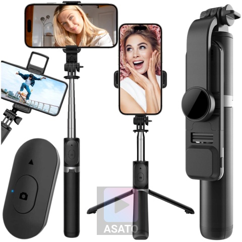 Kijek do Selfie Stick z Lampą LED Statyw Tripod + Pilot Bluetooth