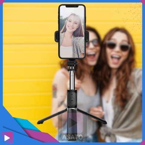 Kijek do Selfie Stick z Lampą LED Statyw Tripod + Pilot Bluetooth