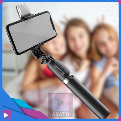 Kijek do Selfie Stick z Lampą LED Statyw Tripod + Pilot Bluetooth