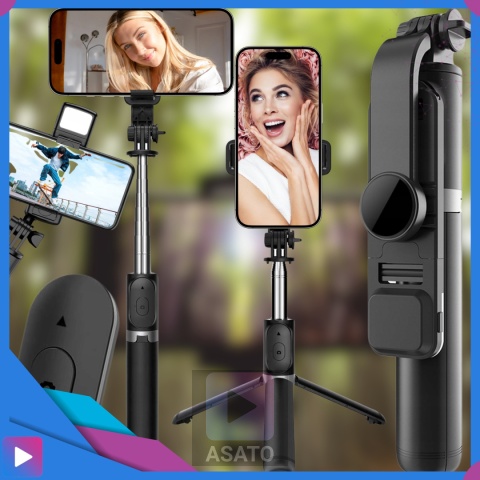 Kijek do Selfie Stick z Lampą LED Statyw Tripod + Pilot Bluetooth