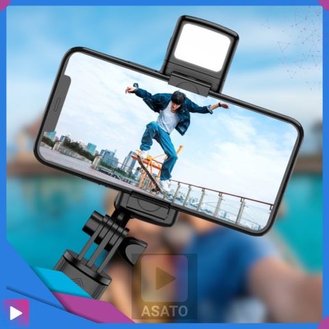 Kijek do Selfie Stick z Lampą LED Statyw Tripod + Pilot Bluetooth