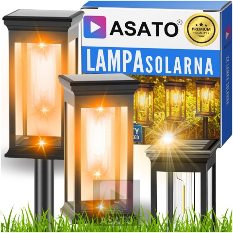 2x Lampa Solarna Ogrodowa Wbijana ASATO® - Czujnik Zmierzchu - Bateria 600 mAh - 43cm Wysoka