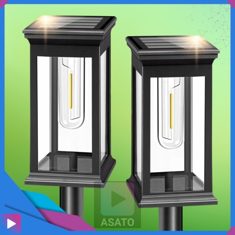 2x Lampa Solarna Ogrodowa Wbijana ASATO® - Czujnik Zmierzchu - Bateria 600 mAh - 43cm Wysoka
