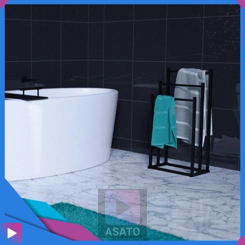Stojak Wieszak na Ręczniki 3w1 Metalowy Czarny Wolnostojący Nowoczesny Wieszak do Łazienki ASATO®