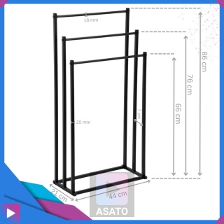 Stojak Wieszak na Ręczniki 3w1 Metalowy Czarny Wolnostojący Nowoczesny Wieszak do Łazienki ASATO®