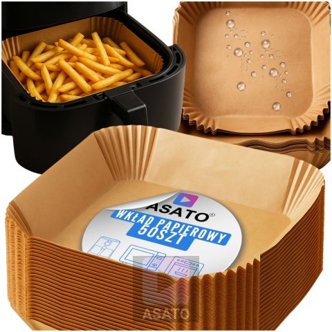 Wkładki Pergaminowe do Air Fryera 16x16x4 cm 50 szt. Jednorazowe Foremki Papierowe do Frytkownicy Beztłuszczowej ASATO®