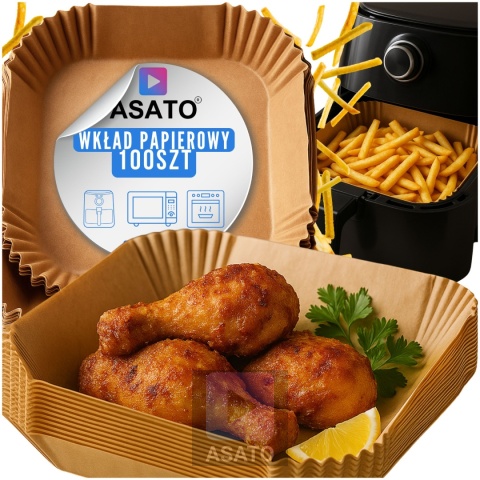 Wkładki Pergaminowe do Air Fryera 20x20x4 cm 100 szt. Foremki Papierowe do Frytkownicy Beztłuszczowej ASATO®