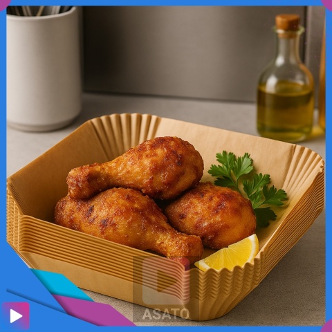 Wkładki Pergaminowe do Air Fryera 20x20x4 cm 100 szt. Foremki Papierowe do Frytkownicy Beztłuszczowej ASATO®