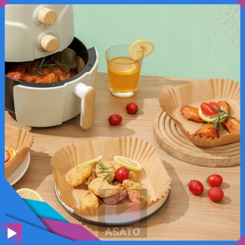 Wkładki Pergaminowe do Air Fryera 20x20x4 cm 100 szt. Foremki Papierowe do Frytkownicy Beztłuszczowej ASATO®