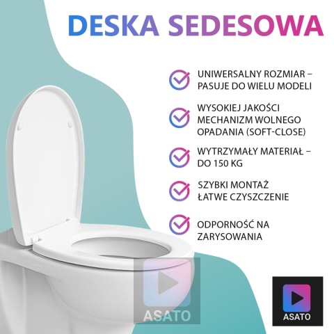 Deska Sedesowa Wolnoopadająca 0041-1 WC Twarda Wypinana Uniwersalna Mocna Klozetowa