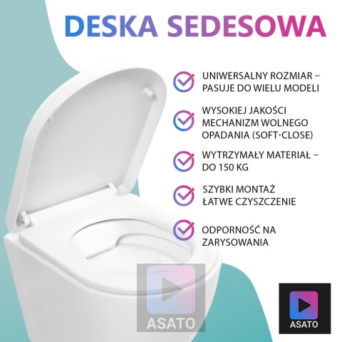 Deska Sedesowa Wolnoopadająca 0041-2 WC Twarda Wypinana Uniwersalna Mocna Klozetowa