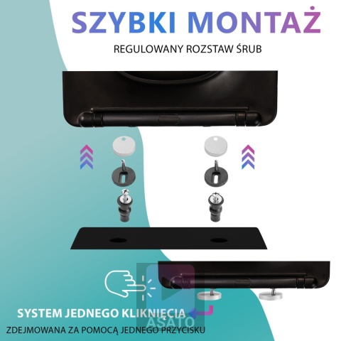 Deska Sedesowa Wolnoopadająca 1046 Black Czarna Duroplast 42x36cm ASATO® Antybakteryjna Twarda - Uniwersalna