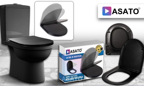 Deska Sedesowa Wolnoopadająca 1046 Black Czarna Duroplast 42x36cm ASATO® Antybakteryjna Twarda - Uniwersalna