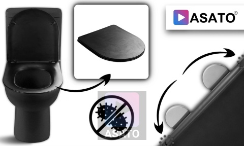 Deska Sedesowa Wolnoopadająca 1046 Black Czarna Duroplast 42x36cm ASATO® Antybakteryjna Twarda - Uniwersalna