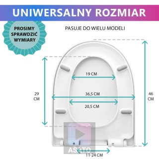 Deska Sedesowa Wolnoopadająca 113 ASATO® Biała Duroplast Antybakteryjna - Uniwersalna 46x36,5cm