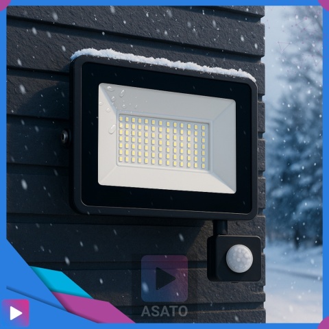 Halogen Naświetlacz LED 50W z Czujnikiem Ruchu i Zmierzchu na Kablu Naświetlacz Zewnętrzny IP65 do Ogrodu i Elewacji ASATO®