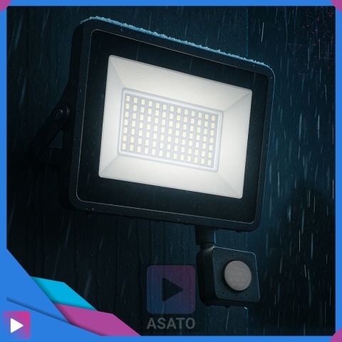 Halogen Naświetlacz LED 50W z Czujnikiem Ruchu i Zmierzchu na Kablu Naświetlacz Zewnętrzny IP65 do Ogrodu i Elewacji ASATO®