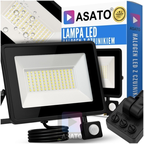 Halogen Naświetlacz LED 50W z Czujnikiem Ruchu i Zmierzchu na Kablu Naświetlacz Zewnętrzny IP65 do Ogrodu i Elewacji ASATO®