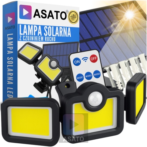 Lampa Solarna 3w1 171 LED Czujnik Ruchu IP44 Panel na Kablu Pilot Zewnętrzna ASATO®