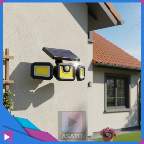 Lampa Solarna 3w1 171 LED Czujnik Ruchu IP44 Panel na Kablu Pilot Zewnętrzna ASATO®