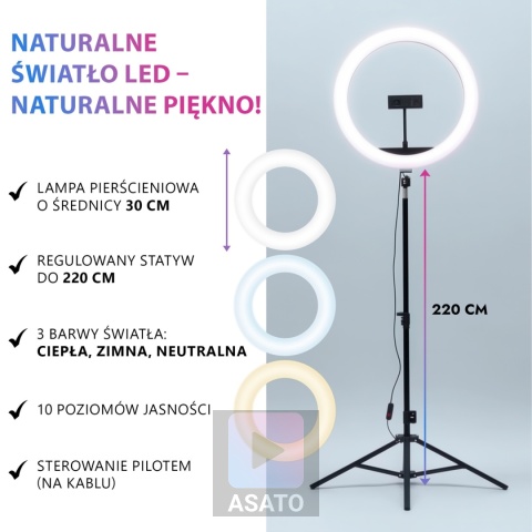 Lampa pierścieniowa LED 80W ze statywem 220 cm do telefonu LED Kosmetyczna