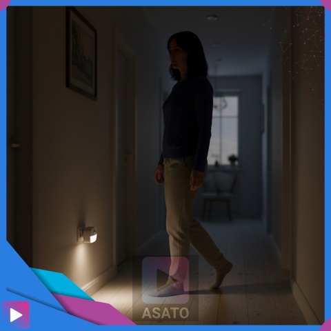 Lampka Nocna LED do Kontaktu z Czujnikiem Ruchu Ciepła Barwa Regulacja Jasności ASATO®