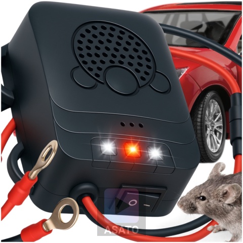 Samochodowy Odstraszacz Gryzoni Kuny Ultradźwiękowy Auto Buzzer LED z Błyskiem 12V ASATO®