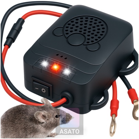 Samochodowy Odstraszacz Gryzoni Kuny Ultradźwiękowy Auto Buzzer LED z Błyskiem 12V ASATO®