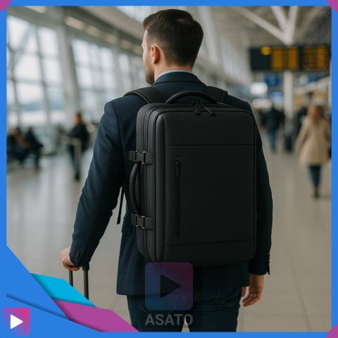 Plecak Próżniowy do Samolotu z Pompką Bagaż Podręczny Ryanair Wizzair Kompresja Podróżny Zamek TSA Wodoodporny 45x30x20cm ASATO®