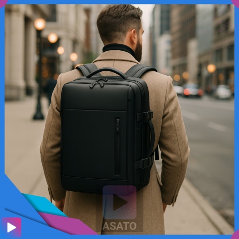 Plecak Próżniowy do Samolotu z Pompką Bagaż Podręczny Ryanair Wizzair Kompresja Podróżny Zamek TSA Wodoodporny 45x30x20cm ASATO®